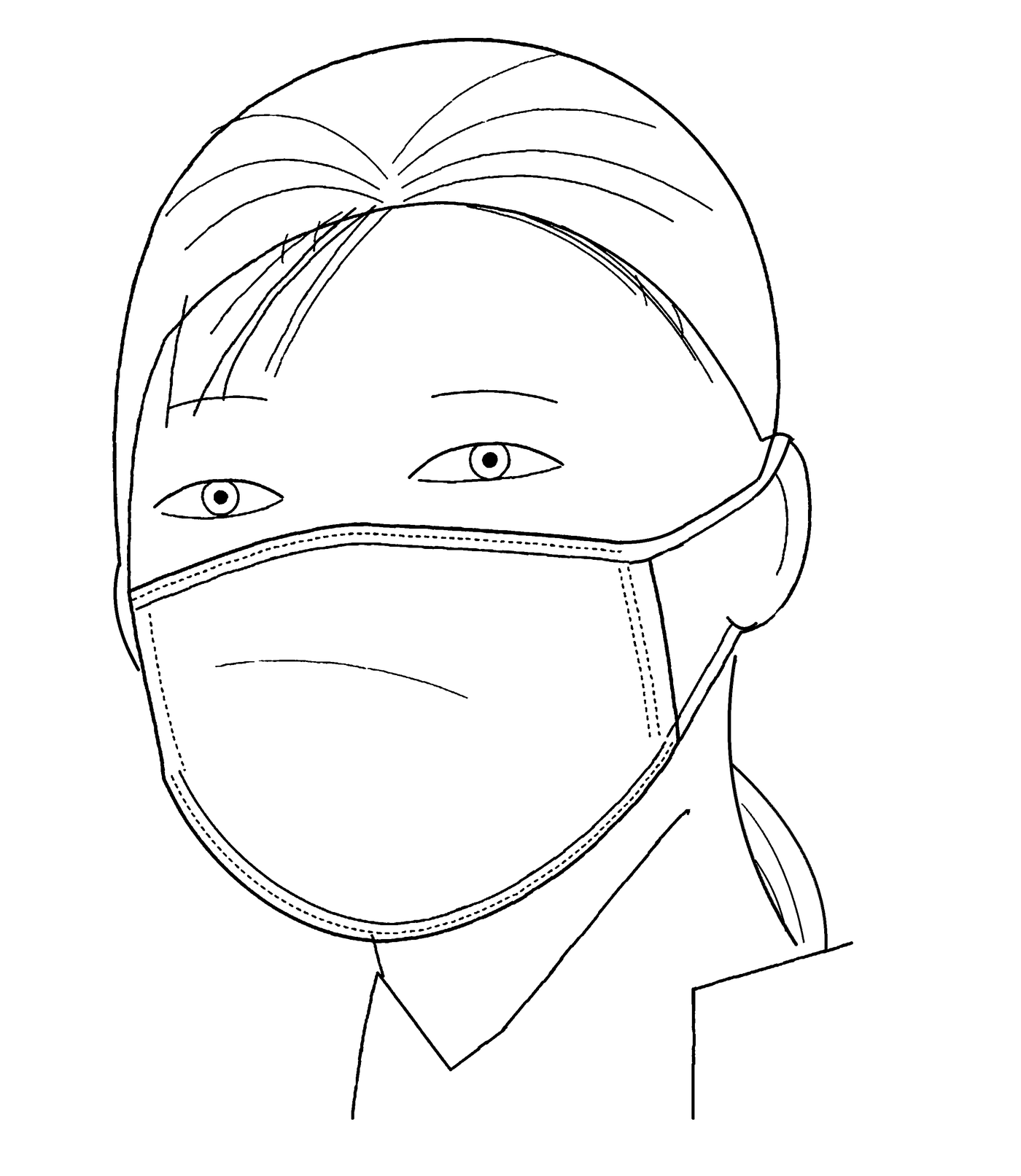 구리 바인딩 마스크를 쓴 모습 선화 / Line drawing of the mask being worn